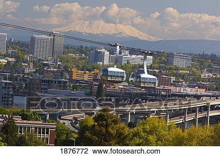 Stock Image - Portland, Oregon, United States Of America; Portland Aerial (Ohsu) Tram. Fotosearch