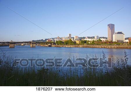 Stock Photo - Portland, Oregon, United States Of America; View Of The City Along The Willamette River. Fotosearch