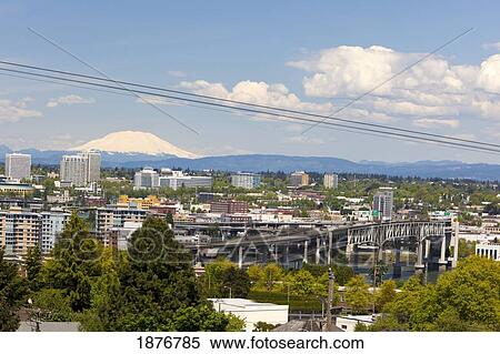 Portland, Oregon, United States Of America; Portland Aerial (Ohsu) Tram Lines And A Cityscape View Large Photo Image Stock Photography - Portland, Oregon, United States Of America; Portland Aerial (Ohsu) Tram Lines And A Cityscape. Fotosearch