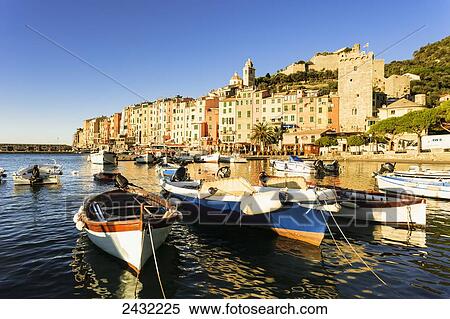 Stock Photography - Porto Venere at dawn; Porto Venere, Liguria, Italy. Fotosearch