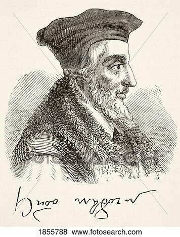 Stock Photo - Portrait And Signature Of Bishop Hugh Latimer 1485 To 1555 English Preacher And Protestant Martyr. From The National And Domestic History Of England By William Aubrey Published London Circa 1890. Fotosearch