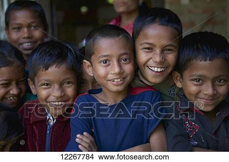 Picture - Portrait of a group of rural school boys; Habiganj, Bangladesh. Fotosearch