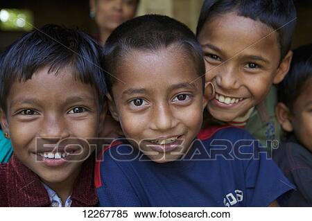 Stock Photography - Portrait of a group of rural school boys; Habiganj, Bangladesh. Fotosearch