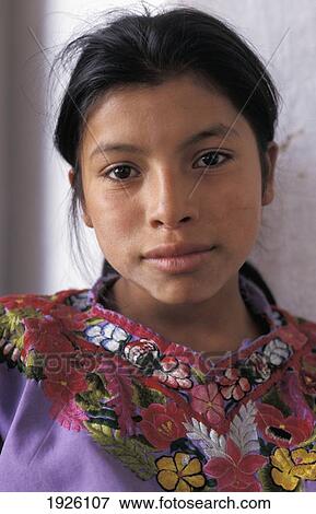 Stock Photo - Portrait Of A Mayan Girl, Santiago. Fotosearch