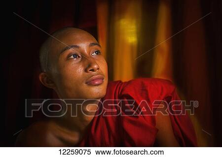 Portrait of a monk at Myanmar Monastery; Yangoon, Myanmar View Large Photo Image Stock Photography - Portrait of a monk at Myanmar Monastery; Yangoon, Myanmar. Fotosearch