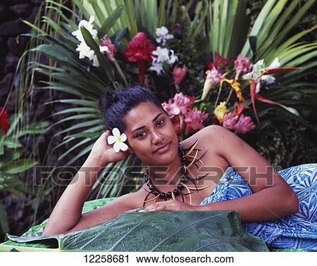 Stock Image - Portrait of a Samoan woman; Samoa. Fotosearch