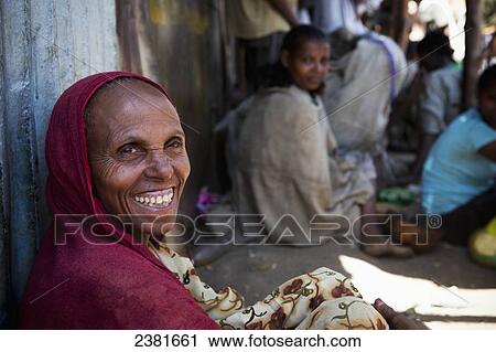 Stock Image - Portrait of a woman in a headscarf; Ethiopia. Fotosearch