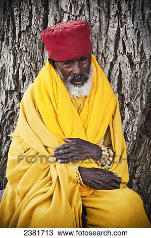 Stock Image - Portrait of a worshipper; Axum, Tigray, Ethiopia. Fotosearch