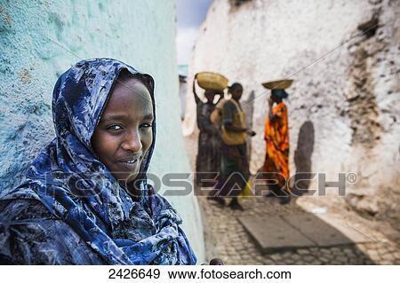 Stock Photo - Portrait of a young woman; Harar, Ethiopia. Fotosearch