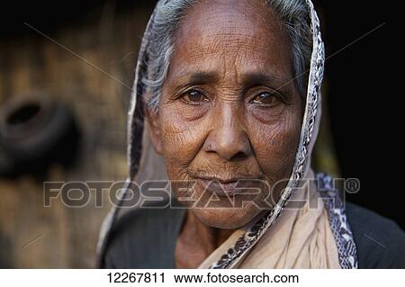 Stock Image - Portrait of an elderly woman; Rangpur, Bangladesh. Fotosearch