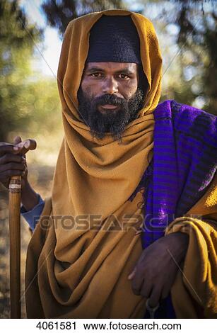 Stock Image - Portrait of an Ethiopian pilgrim; Lalibela, Ethiopia. Fotosearch