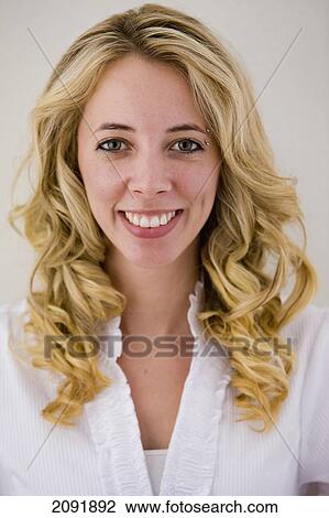 Stock Image - Portrait Of Blonde Woman; Bradford Ontario Canada. Fotosearch