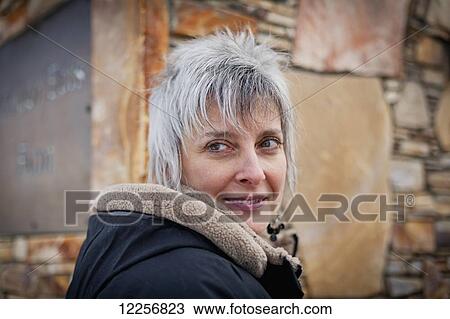 Portrait of grey-haired woman with fashionable haircut; Langley, British Columbia, Canada View Large Photo Image Stock Image - Portrait of grey-haired woman with fashionable haircut; Langley, British Columbia, Canada. Fotosearch