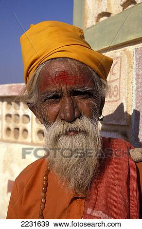 Stock Photo - Portrait Of Hindu Holy Man, Mandvi, Rann Of Kutch, North Of Bhuj, Gujarat, India. Fotosearch