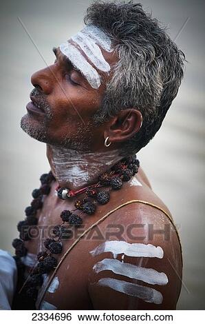 Portrait Of Man With Traditional Body Paint; Varanasi, India View Large Photo Image Stock Photograph - Portrait Of Man With Traditional Body Paint; Varanasi, India. Fotosearch