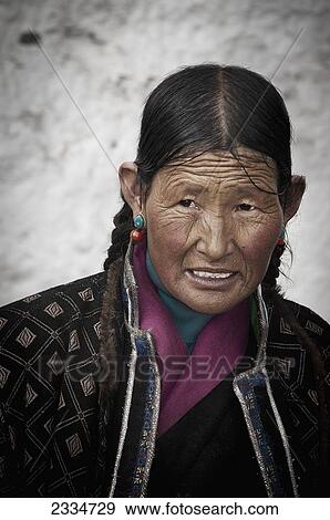 Portrait Of Mature Woman; Tibet View Large Photo Image Stock Photo - Portrait Of Mature Woman; Tibet. Fotosearch