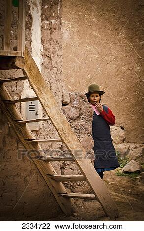 Stock Image - Portrait Of Peruvian Mature Woman Wearing Hat; Cuzco, Peru. Fotosearch