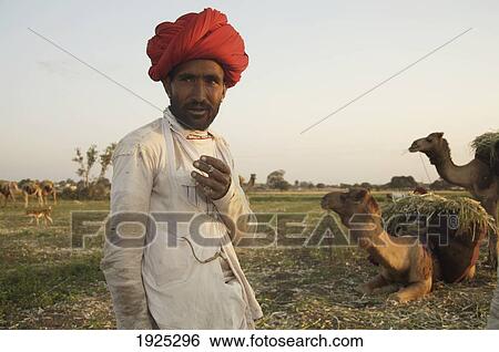 Stock Photograph - Portrait Of Rajasthani Worker, Madhya Pradeshi, India. Fotosearch