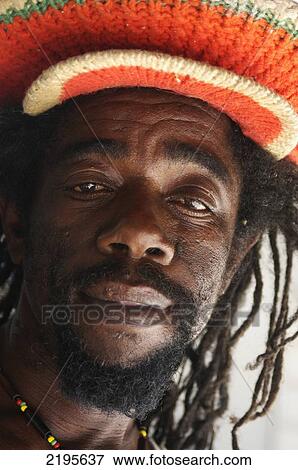Stock Photo - Portrait Of Rasta Man, Negril, Jamaica.. Fotosearch