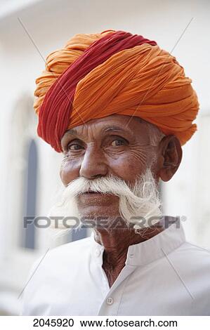 Stock Image - Portrait Of Senior Man At Castle Mandawa, Rajasthan, Rajasthan, India. Fotosearch