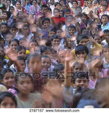 Stock Photo - Portrait Of Waving Children; Bangladesh. Fotosearch