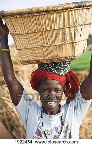 Portrait Of Woman Carrying Basket On Head View Large Photo Image Picture - Portrait Of Woman Carrying Basket On Head. Fotosearch