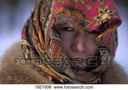 Stock Photo - Portrait Of Woman From Khanty Tribe; Siberia, Russia. Fotosearch