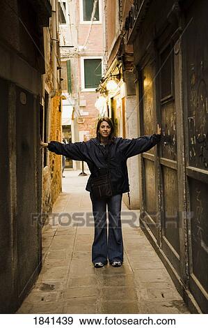 Portrait Of Woman In Alley; Venice, Italy View Large Photo Image Stock Photo - Portrait Of Woman In Alley; Venice, Italy. Fotosearch