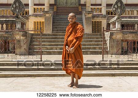 Stock Photography - Portrait of young monk at Wat Slaketh; Battambang, Cambodia. Fotosearch