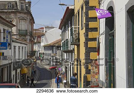 Stock Photograph - Portugal, Azores, Sao Miguel Island, Main shopping area; Ponta Delgada. Fotosearch