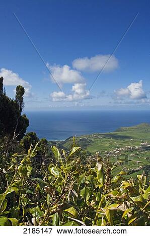 Stock Photo - Portugal, Azores, View of Santa Maria Island from Pico Alto. The highest point of the Island; Santa Maria Island. Fotosearch