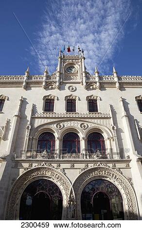 Portugal, Baixa; Lisbon, Exterior of Rossio train and metro station View Large Photo Image Stock Photo - Portugal, Baixa; Lisbon, Exterior of Rossio train and metro station. Fotosearch
