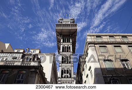 Stock Photo - Portugal, Baxia; Lisbon, Elevador de Santa Justa. Fotosearch