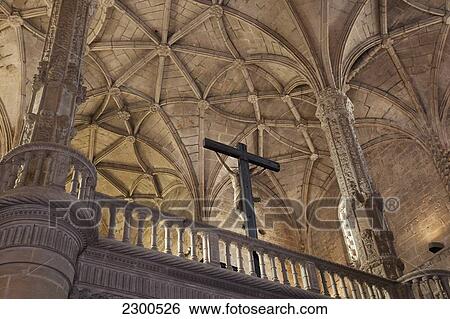 Stock Photograph - Portugal, Belem; Lisbon, Interior of Mosteiro dos Jeronimos. Fotosearch