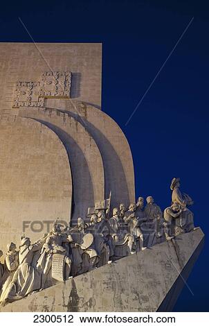 Portugal, Belem; Lisbon, View of Monument to Discoveries (Padrao dos Descobrimentos) at dusk View Large Photo Image Stock Image - Portugal, Belem; Lisbon, View of Monument to Discoveries (Padrao dos Descobrimentos) at dusk. Fotosearch