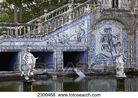 Stock Photo - Portugal, Benfica; Lisbon, Azulejos tiles in gardens of Palacio dos Marqueses da Fronteira Palace. Fotosearch