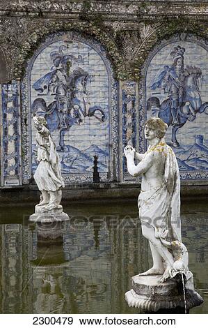 Stock Photo - Portugal, Benfica; Lisbon, Azulejos tiles in gardens of Palacio dos Marqueses da Fronteira Palace. Fotosearch