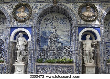 Stock Image - Portugal, Benfica; Lisbon, Palacio dos Marqueses da Fronteira, Azulejos tiles. Fotosearch