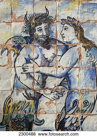 Stock Photo - Portugal, Benfica; Lisbon, Palacio dos Marqueses da Fronteira, Detail of azulejos tiles. Fotosearch