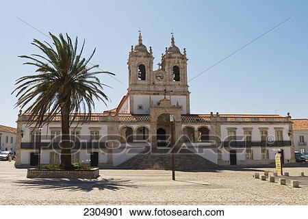 Stock Image - Portugal, Estremadura Province, Nazare, The Church of Nossa Senhora da Nazare; Sitio. Fotosearch