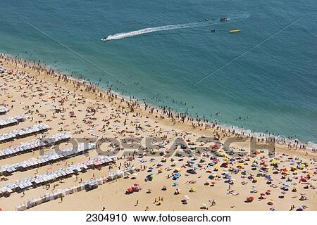 Stock Image - Portugal, Estremadura Province, Nazare Beach seen from the old village of Sitio on top of the cliff; Nazare. Fotosearch
