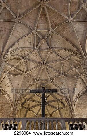 Picture - Portugal, Lisbon, Ceiling of Mosteiro dos Jeronimos; Belem. Fotosearch
