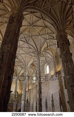 Stock Photo - Portugal, Lisbon, Ceiling of Mosteiro dos Jeronimos; Belem. Fotosearch