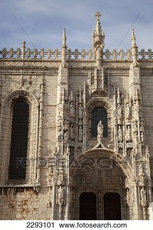 Stock Image - Portugal, Lisbon, Exterior of Mosteiro dos Jeronimos; Belem. Fotosearch