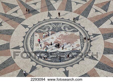 Portugal, Lisbon, Tiled map below Monument to the Discoveries (Padrao dos Descobrimentos); Belem View Large Photo Image Picture - Portugal, Lisbon, Tiled map below Monument to the Discoveries (Padrao dos Descobrimentos); Belem. Fotosearch