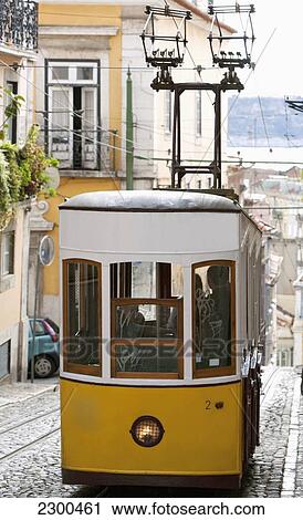 Stock Image - Portugal, old funicular railway; Lisbon, Elevador de Bica. Fotosearch