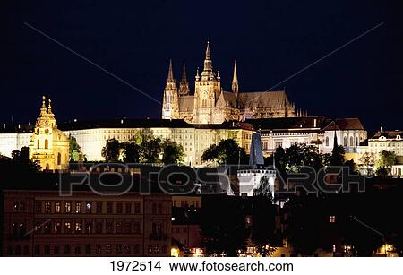Picture - Prague Castle At Night In Prague, Czech Republic. Fotosearch