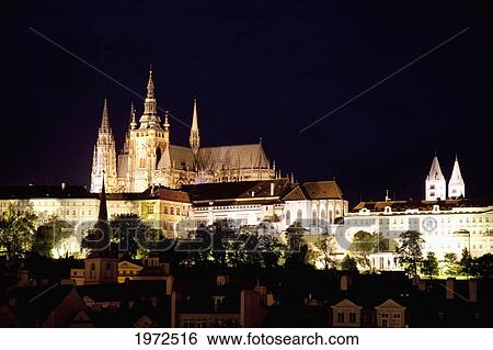 Prague Castle At Night In Prague, Czech Republic View Large Photo Image Stock Photograph - Prague Castle At Night In Prague, Czech Republic. Fotosearch