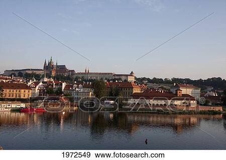 Prague Castle Reflected In The Vltava River In The Early Morning, Prague, Czech Republic View Large Photo Image Stock Photo - Prague Castle Reflected In The Vltava River In The Early Morning, Prague, Czech Republic. Fotosearch