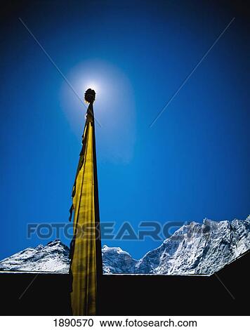 Stock Image - Prayer Flag At Himalayas From Monastery Tengboche. Fotosearch